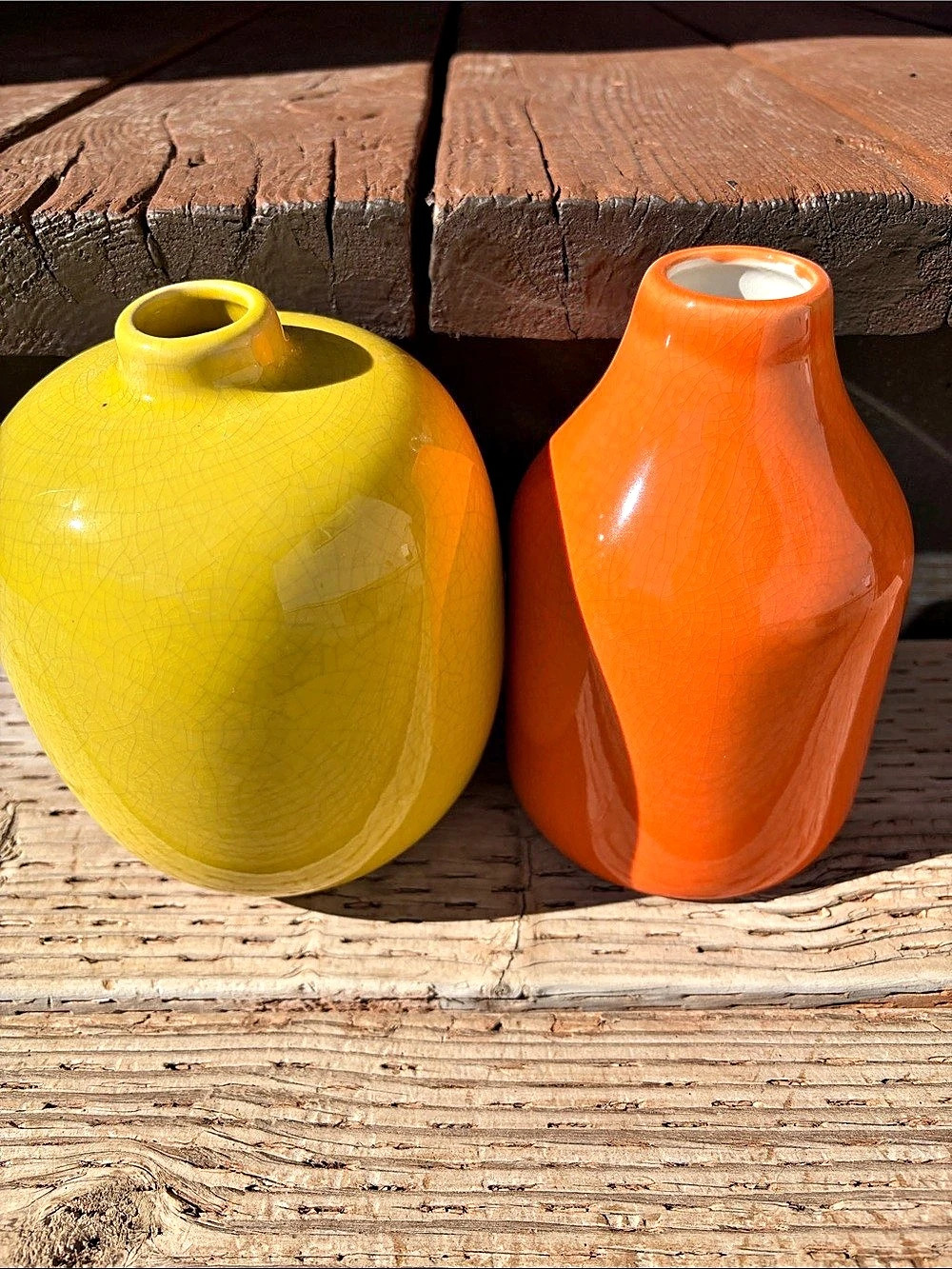 Crackle Glaze Ceramic Vases Yellow & Orange